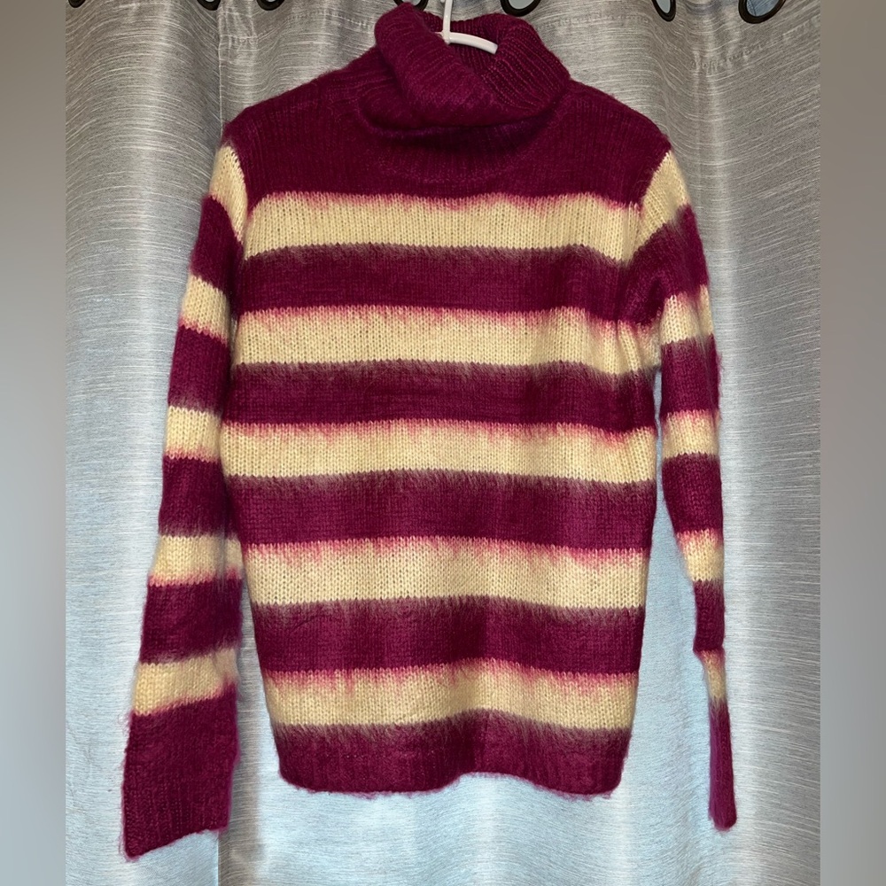 Striped Burgundy and Cream Women's Sweater